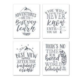 Gray Adventure Motivational and Inspirational Quotes Wall Art Prints Set - Ideal Gift For Family Room Kitchen Play Room Wall Décor Birthday Wedding Anniversary | Set of 4 - Unframed- 8x10 Photos