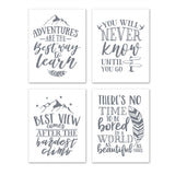 Gray Adventure Motivational and Inspirational Quotes Wall Art Prints Set - Ideal Gift For Family Room Kitchen Play Room Wall Décor Birthday Wedding Anniversary | Set of 4 - Unframed- 8x10 Photos