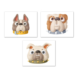 Cute Bulldogs Faces Wall Art Prints Set - Home Decor For Kids, Child, Children, Baby or Toddlers Room - Gift for Newborn Baby Shower | Set of 3 - Unframed- 8x10 Photos