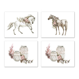 Abstract Horses Sketch Wall Art Prints Set - Home Decor For Kids, Child, Children, Baby or Toddlers Room - Gift for Newborn Baby Shower | Set of 4 - Unframed- 8x10 Photos