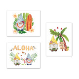 Aloha Hawaiian Gnomes Bedroom Wall Art Prints Set - Home Decor For Kids, Child, Children, Baby or Toddlers Room - Gift for Newborn Baby Shower | Set of 3 - Unframed- 8x10 Photos