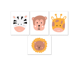 Nursery Cartoon & Animal Faces Wall Art Prints Set - Home Decor For Kids, Child, Children, Baby or Toddlers Room - Gift for Newborn Baby Shower | Set of 4 - Unframed- 8x10 Photos