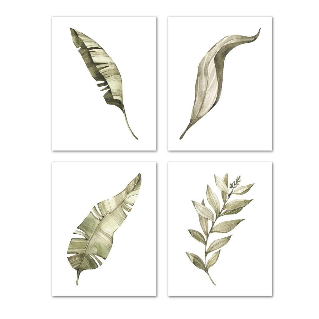 Botanical Plant Green Leaf Foliage Wall Art Prints Set - Ideal Gift For Family Room Kitchen Play Room Wall Décor Birthday Wedding Anniversary | Set of 4 - Unframed- 8x10 Photos