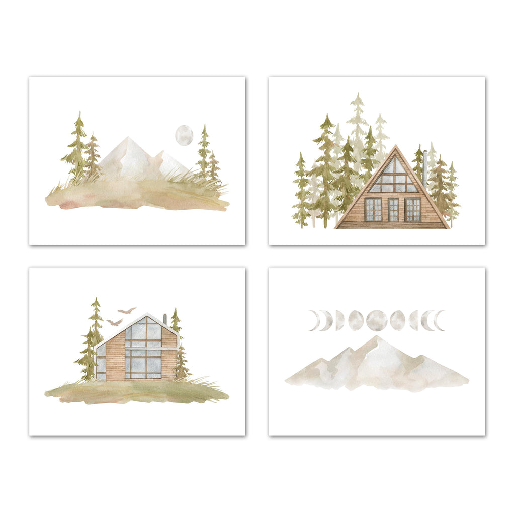 Outdoor Cabin Hippie Landscape Forest Wall Art Prints Set - Ideal Gift For Family Room Kitchen Play Room Wall Décor Birthday Wedding Anniversary | Set of 4 - Unframed- 8x10 Photos
