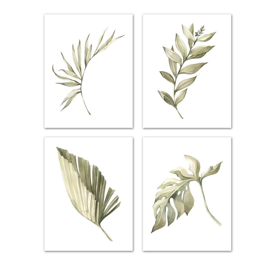 Green Leaves & Foliage 2 Botanical Plants Wall Art Prints Set - Ideal Gift For Family Room Kitchen Play Room Wall Décor Birthday Wedding Anniversary | Set of 4 - Unframed- 8x10 Photos