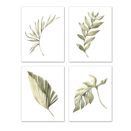 Green Leaves & Foliage 2 Botanical Plants Wall Art Prints Set - Ideal Gift For Family Room Kitchen Play Room Wall Décor Birthday Wedding Anniversary | Set of 4 - Unframed- 8x10 Photos