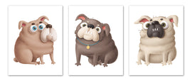 Cute Bulldogs Poses Wall Art Prints Set - Home Decor For Kids, Child, Children, Baby or Toddlers Room - Gift for Newborn Baby Shower | Set of 3 - Unframed- 8x10 Photos