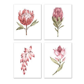 Red & Pink Flower & Foliage Wall Art Prints Set - Ideal Gift For Family Room Kitchen Play Room Wall Décor Birthday Wedding Anniversary | Set of 4 - Unframed- 8x10 Photos