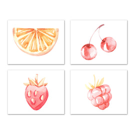 Modern Art Watercolor Fruit Print Wall Art Prints Set - Ideal Gift For Family Room Kitchen Play Room Wall Décor Birthday Wedding Anniversary | Set of 4 - Unframed- 8x10 Photos
