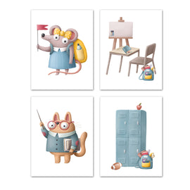 Rabbit & Mouse Nursery Scholling Wall Art Prints Set - Home Decor For Kids, Child, Children, Baby or Toddlers Room - Gift for Newborn Baby Shower | Set of 4 - Unframed- 8x10 Photos