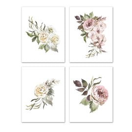 Country Floral Multicolour Roses Love Wall Art Prints Set - Ideal Gift For Family Room Kitchen Play Room Wall Décor Birthday Wedding Anniversary | Set of 4 - Unframed- 8x10 Photos