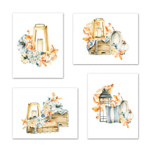 Load image into Gallery viewer, Farmhouse Autumn Basket lantern &amp; Table Painting Wall Art Prints Set - Ideal Gift For Family Room Kitchen Play Room Wall Décor Birthday Wedding Anniversary | Set of 4 - Unframed- 8x10 Photos