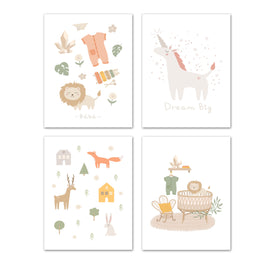 Nursery Wall Art Prints Set - Home Decor For Kids, Child, Children, Baby or Toddlers Room - Gift for Newborn Baby Shower | Set of 4 - Unframed- 8x10 Photos