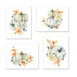 Autumn Pumpkin Watercolour Design Wall Art Prints Set - Ideal Gift For Family Room Kitchen Play Room Wall Décor Birthday Wedding Anniversary | Set of 4 - Unframed- 8x10 Photos
