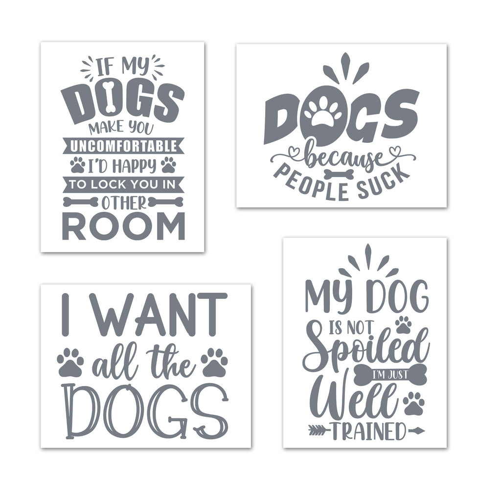 Gray Funny Dog Quotes Wall Art Prints Set - Ideal Gift For Family Room Kitchen Play Room Wall Décor Birthday Wedding Anniversary | Set of 4 - Unframed- 8x10 Photos