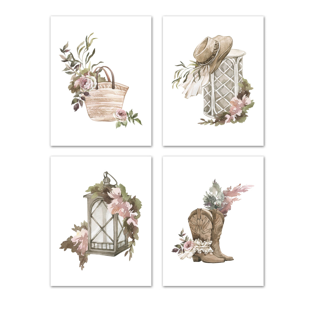 Southern Watercolor Accent Floral Wall Art Prints Set - Ideal Gift For Family Room Kitchen Play Room Wall Décor Birthday Wedding Anniversary | Set of 4 - Unframed- 8x10 Photos