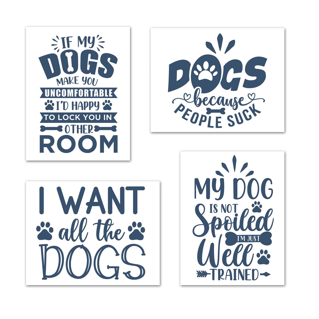Blue Funny Dog Quotes Wall Art Prints Set - Ideal Gift For Family Room Kitchen Play Room Wall Décor Birthday Wedding Anniversary | Set of 4 - Unframed- 8x10 Photos