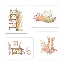 Load image into Gallery viewer, Dog Pumpkin Table &amp; Reindeer Autumn Farmhouse Wall Art Prints Set - Ideal Gift For Family Room Kitchen Play Room Wall Décor Birthday Wedding Anniversary | Set of 4 - Unframed- 8x10 Photos
