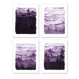 Snowy Purple Forest Wall Art Prints Set - Ideal Gift For Family Room Kitchen Play Room Wall Décor Birthday Wedding Anniversary | Set of 4 - Unframed- 8x10 Photos