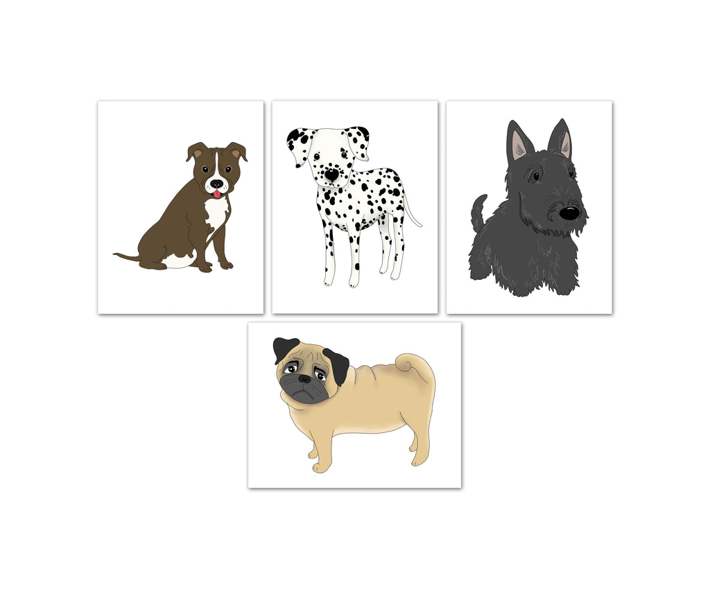 Adorable Puppies Dog Nursery Wall Art Prints Set - Home Decor For Kids, Child, Children, Baby or Toddlers Room - Gift for Newborn Baby Shower | Set of 4 - Unframed- 8x10 Photos