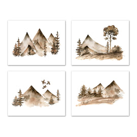 Landscape Forest Mountain Peak Wall Art Prints Set - Ideal Gift For Family Room Kitchen Play Room Wall Décor Birthday Wedding Anniversary | Set of 4 - Unframed- 8x10 Photos