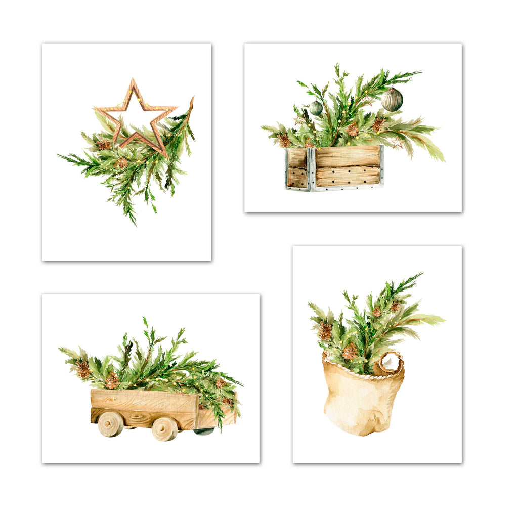 Pine Holiday Floral Decor Wall Art Prints Set - Ideal Gift For Family Room Kitchen Play Room Wall Décor Birthday Wedding Anniversary | Set of 4 - Unframed- 8x10 Photos