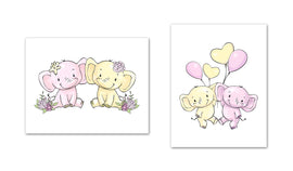 Elephant Twin Nursery Wall Art Prints Set - Home Decor For Kids, Child, Children, Baby or Toddlers Room - Gift for Newborn Baby Shower | Set of 3 - Unframed- 8x10 Photos