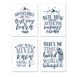 Blue Adventure Motivational and Inspirational Quotes Wall Art Prints Set - Ideal Gift For Family Room Kitchen Play Room Wall Décor Birthday Wedding Anniversary | Set of 4 - Unframed- 8x10 Photos