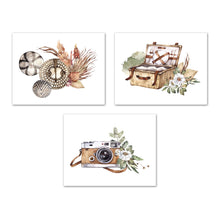 Load image into Gallery viewer, Travel Camera Picnic Basket Wall Art Prints Set - Ideal Gift For Family Room Kitchen Play Room Wall Décor Birthday Wedding Anniversary | Set of 3 - Unframed- 8x10 Photos