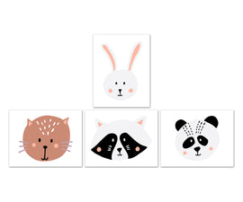 Nursery Rabbit Cat Panda Animal Faces Wall Art Prints Set - Home Decor For Kids, Child, Children, Baby or Toddlers Room - Gift for Newborn Baby Shower | Set of 4 - Unframed- 8x10 Photos