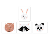 Nursery Rabbit Cat Panda Animal Faces Wall Art Prints Set - Home Decor For Kids, Child, Children, Baby or Toddlers Room - Gift for Newborn Baby Shower | Set of 4 - Unframed- 8x10 Photos