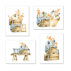 Farmhouse Flower & fruit Basket Wall Art Prints Set - Ideal Gift For Family Room Kitchen Play Room Wall Décor Birthday Wedding Anniversary | Set of 4 - Unframed- 8x10 Photos