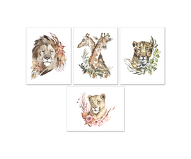 Loin Tiger & Garaph Safari Animal Nursery Wall Art Prints Set - Home Decor For Kids, Child, Children, Baby or Toddlers Room - Gift for Newborn Baby Shower | Set of 4 - Unframed- 8x10 Photos