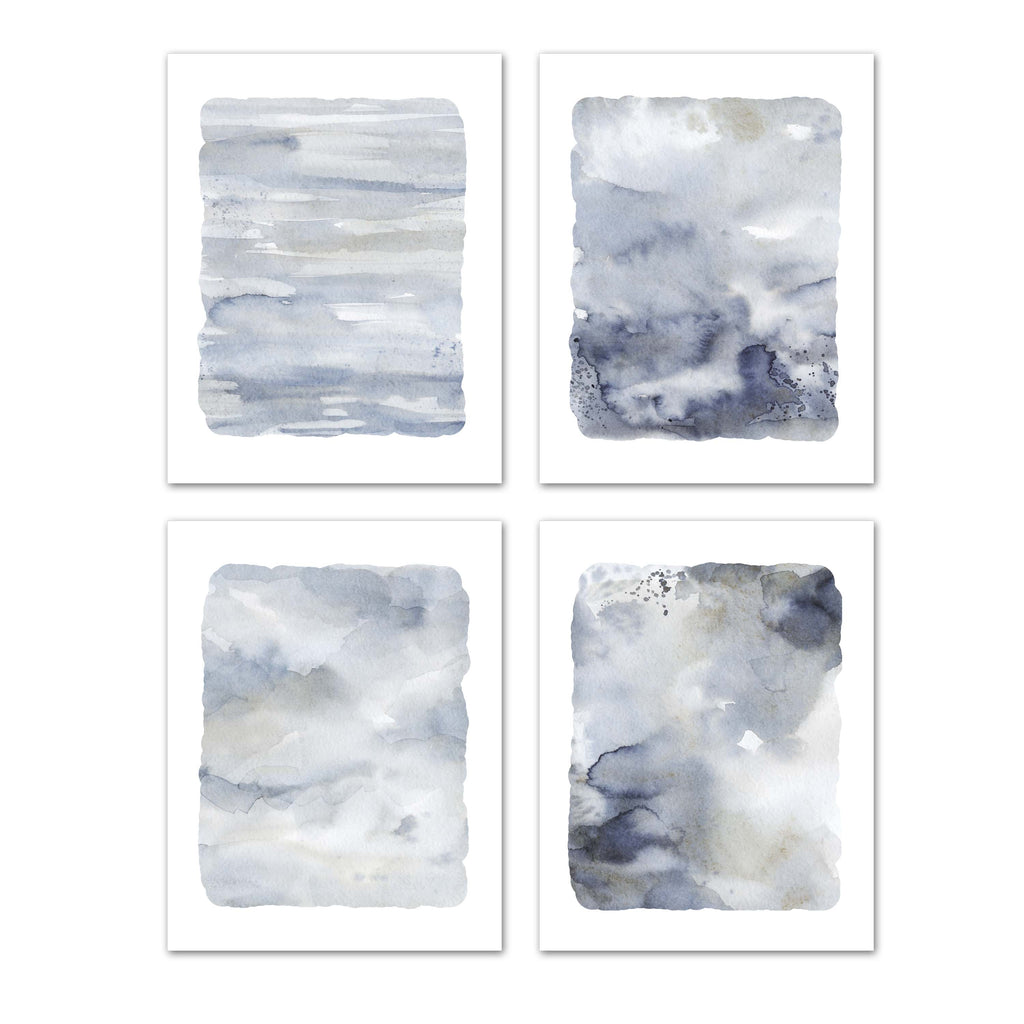 Blue Watercolor Art Marble Style Wall Art Prints Set - Ideal Gift For Family Room Kitchen Play Room Wall Décor Birthday Wedding Anniversary | Set of 4 - Unframed- 8x10 Photos