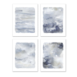Blue Watercolor Art Marble Style Wall Art Prints Set - Ideal Gift For Family Room Kitchen Play Room Wall Décor Birthday Wedding Anniversary | Set of 4 - Unframed- 8x10 Photos