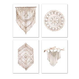 Macrame Art Design Wall Art Prints Set - Ideal Gift For Family Room Kitchen Play Room Wall Décor Birthday Wedding Anniversary | Set of 4 - Unframed- 8x10 Photos