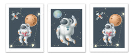 Astonaut Space Image Wall Art Prints Set - Home Decor For Kids, Child, Children, Baby or Toddlers Room - Gift for Newborn Baby Shower | Set of 3 - Unframed- 8x10 Photos