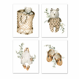 Teddy Bear Bag Suit & Sandle Boho Nursery Wall Art Prints Set - Home Decor For Kids, Child, Children, Baby or Toddlers Room - Gift for Newborn Baby Shower | Set of 4 - Unframed- 8x10 Photos