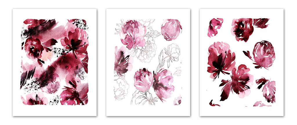 Beautiful Red Rose Pattern Wall Art Prints Set - Ideal Gift For Family Room Kitchen Play Room Wall Décor Birthday Wedding Anniversary | Set of 3 - Unframed- 8x10 Photos