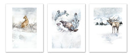 Reindeer Fox Hedgehog in Snow Nursery Wall Art Prints Set - Home Decor For Kids, Child, Children, Baby or Toddlers Room - Gift for Newborn Baby Shower | Set of 3 - Unframed- 8x10 Photos