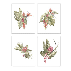 Botanical Plants Green, Red & Purple Foliage Wall Art Prints Set - Ideal Gift For Family Room Kitchen Play Room Wall Décor Birthday Wedding Anniversary | Set of 4 - Unframed- 8x10 Photos