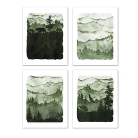 Snowy Green Forest Wall Art Prints Set - Ideal Gift For Family Room Kitchen Play Room Wall Décor Birthday Wedding Anniversary | Set of 4 - Unframed- 8x10 Photos