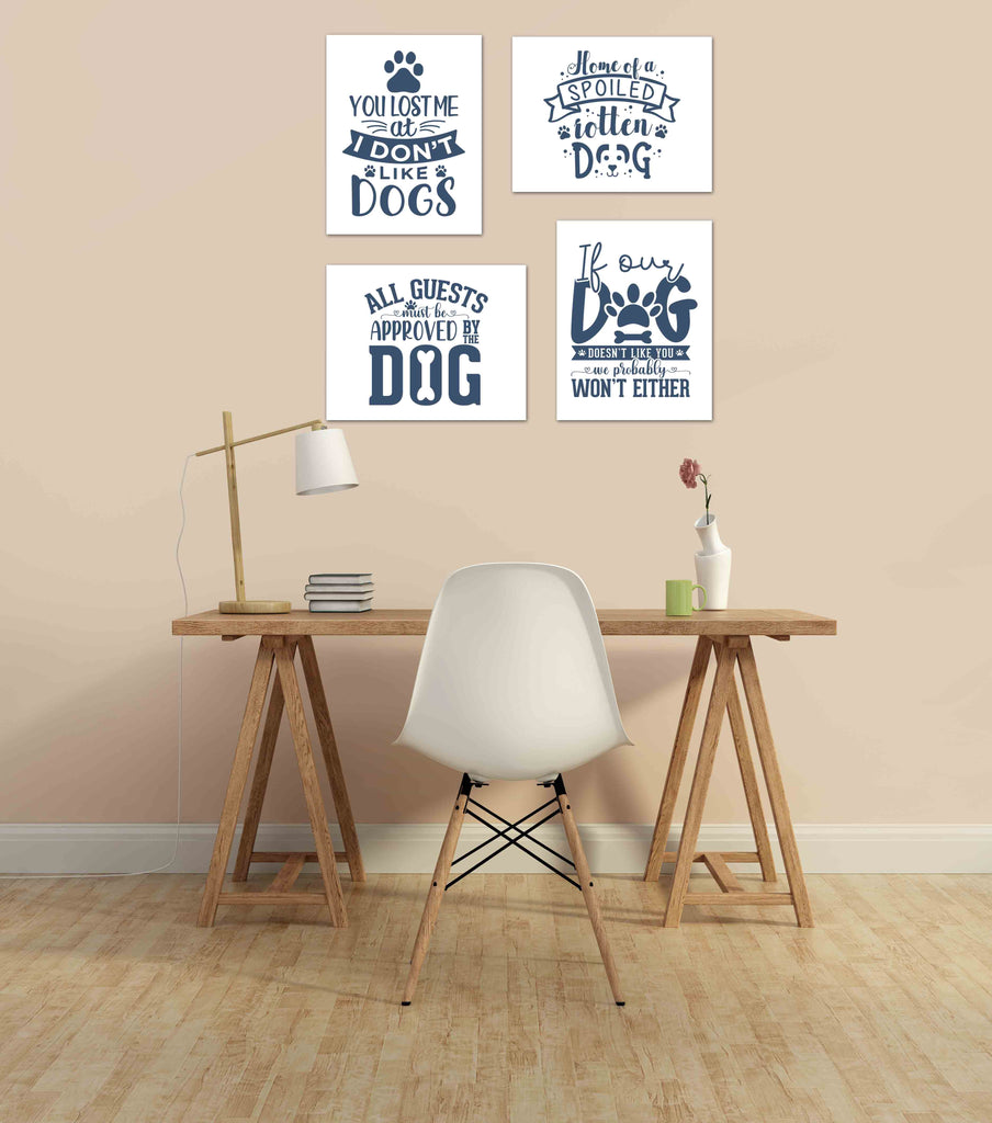 Blue Funny Dog Puppy Quotes Wall Art Prints Set - Ideal Gift For