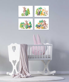 Karaoke Dancing Party Nursery Animals Wall Art Prints Set - Home Decor For Kids, Child, Children, Baby or Toddlers Room - Gift for Newborn Baby Shower | Set of 4 - Unframed- 8x10 Photos