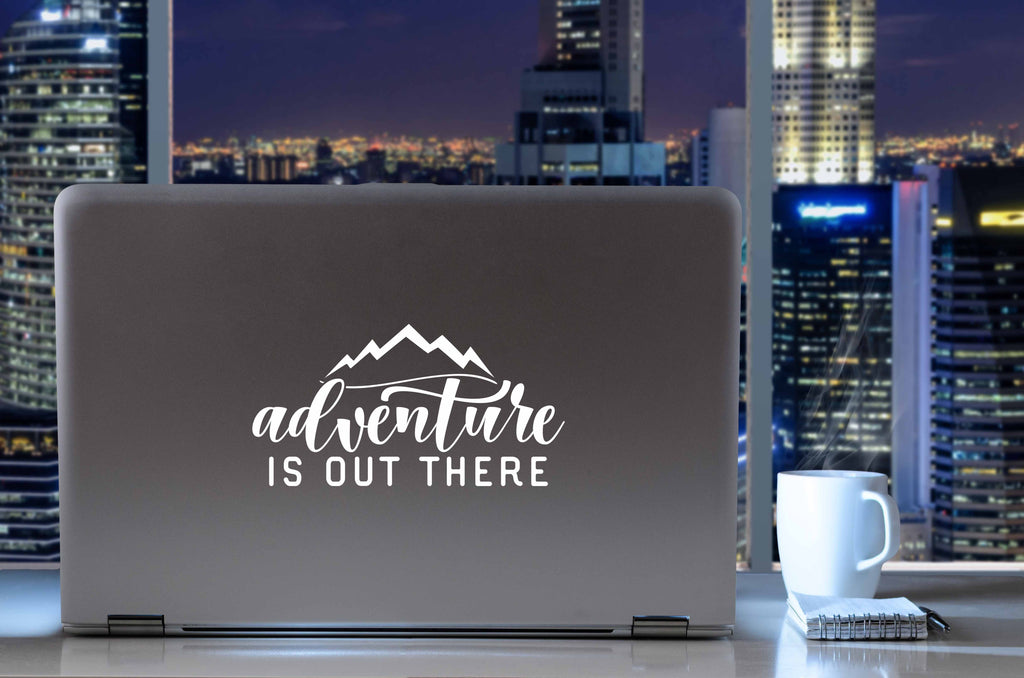 Adventure is Out There | 8" x 4.1" Vinyl Sticker | Peel and Stick Inspirational Motivational Quotes Stickers Gift | Decal for Adventure/Travel Lovers