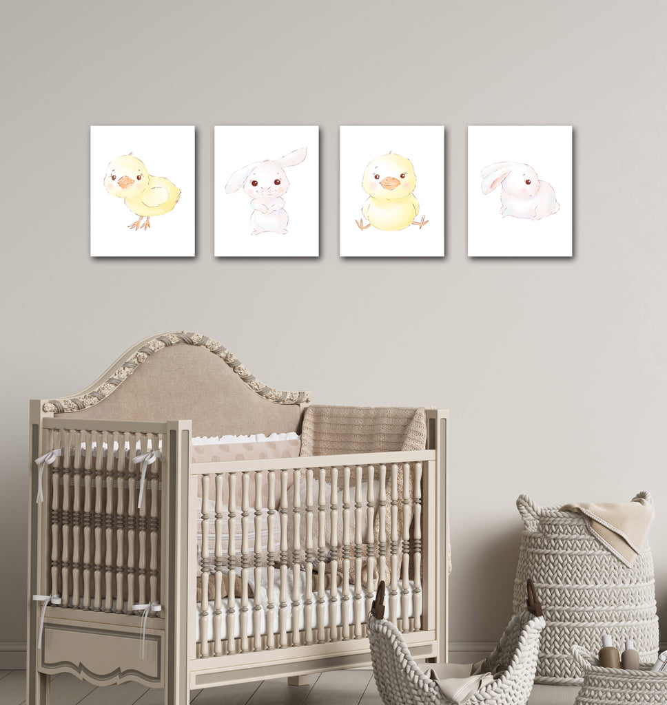 Bunny Chick Wall Art Prints Set - Home Decor For Kids, Child, Children, Baby or Toddlers Room - Gift for Newborn Baby Shower | Set of 2 - Unframed- 8x10 Photos