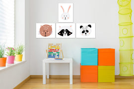 Nursery Rabbit Cat Panda Animal Faces Wall Art Prints Set - Home Decor For Kids, Child, Children, Baby or Toddlers Room - Gift for Newborn Baby Shower | Set of 4 - Unframed- 8x10 Photos