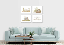 Outdoor Cabin Hippie Landscape Forest Wall Art Prints Set - Ideal Gift For Family Room Kitchen Play Room Wall Décor Birthday Wedding Anniversary | Set of 4 - Unframed- 8x10 Photos