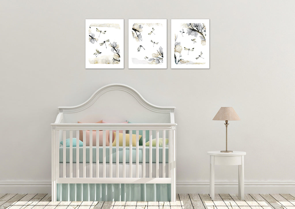 Dragon Flies Dragonfly & Damselfly Wall Art Prints Set - Home Decor For Kids, Child, Children, Baby or Toddlers Room - Gift for Newborn Baby Shower | Set of 3 - Unframed- 8x10 Photos
