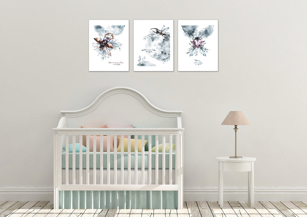 Coleoptera Beetles Motivational Wall Art Prints Set - Home Decor For Kids, Child, Children, Baby or Toddlers Room - Gift for Newborn Baby Shower | Set of 3 - Unframed- 8x10 Photos